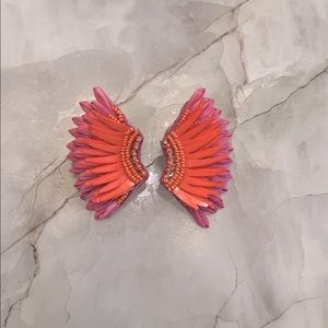 Mignonne Gavigan mini madeleines in pink and orange raffia, EUC